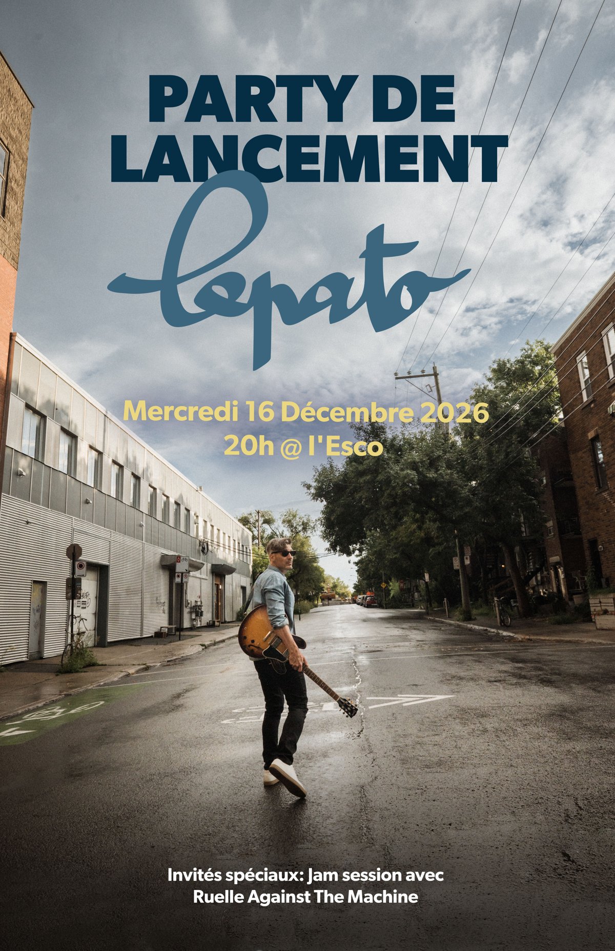 Affiche du party de lancement de lepato, mercredi 16 décembre 2026, 20 h, à L'Escogriffe